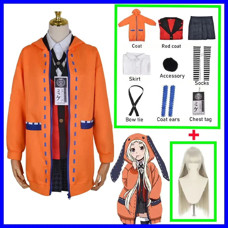 Anime Kakegurui Cosplay Costume Kirari Momobami Uniform Yumeko Sayaka Compulsive Gambler Japanese School Girl Pleated Skirt Suit SS69 108.69 custume wig 4 / XS（old） / Anime Kakegurui