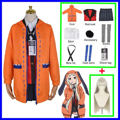 Anime Kakegurui Cosplay Costume Kirari Momobami Uniform Yumeko Sayaka Compulsive Gambler Japanese School Girl Pleated Skirt Suit SS69 108.69 custume wig 4 / XS（old） / Anime Kakegurui