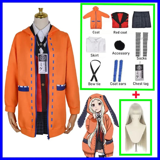 Anime Kakegurui Cosplay Costume Kirari Momobami Uniform Yumeko Sayaka Compulsive Gambler Japanese School Girl Pleated Skirt Suit SS69 108.69 custume wig 4 / XS（old） / Anime Kakegurui