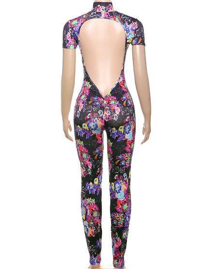 Nibber Sporty Backless Jumpsuit Women Peach Buttocks Fitness Shorts Sleeve Summer Trend Street Activity Casual Workout Overalls SS69