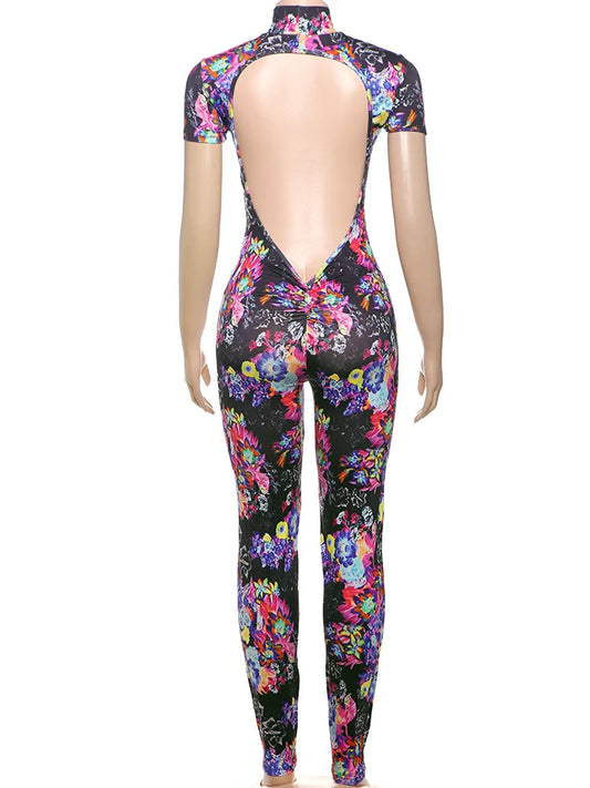 Nibber Sporty Backless Jumpsuit Women Peach Buttocks Fitness Shorts Sleeve Summer Trend Street Activity Casual Workout Overalls SS69