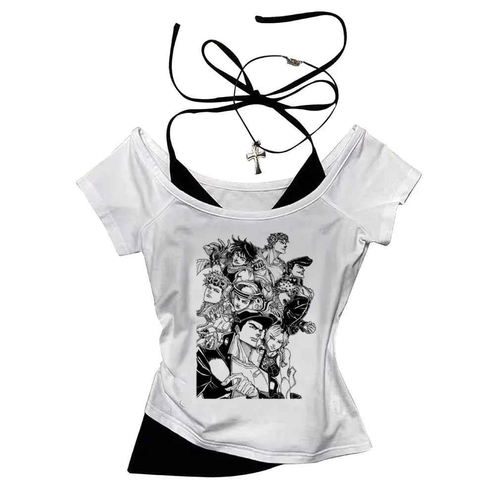 Jojo Bizarre Adventure crop top Aesthetic babydoll Streetwear shoujo girl style Fairy vintage  cropped harajuku woman t-shirt