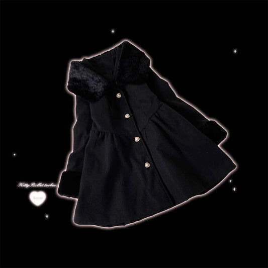 Original Japanese Sweet Imitation Woolen Coat Removable Fur Collar 2025 Winter Jacket Love Single-breasted Wool Overcoat Femlae