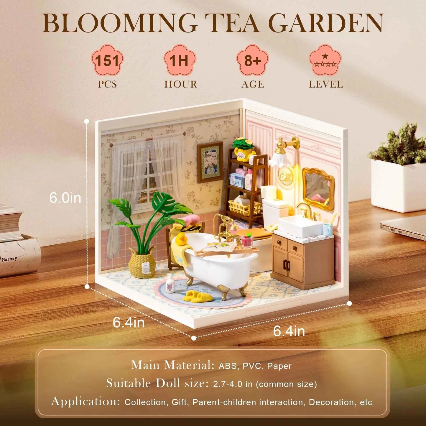 ROBOTIME DIY Miniature House Kit, Dollhouse Model Building Kit Birthday Creative Gifts for Adults, Kids (Pop Bubble Bathroom)
