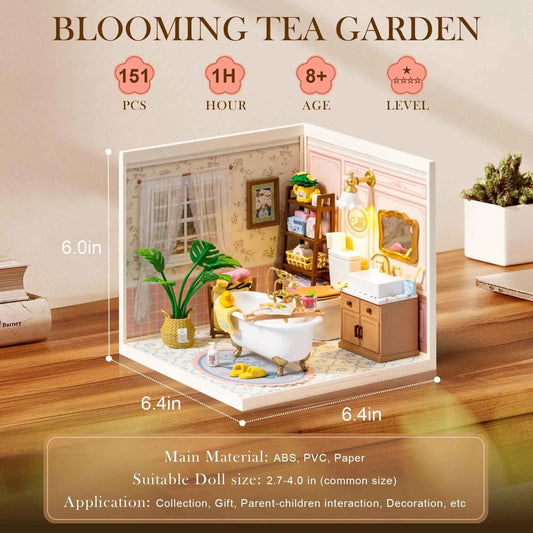 ROBOTIME DIY Miniature House Kit, Dollhouse Model Building Kit Birthday Creative Gifts for Adults, Kids (Pop Bubble Bathroom)
