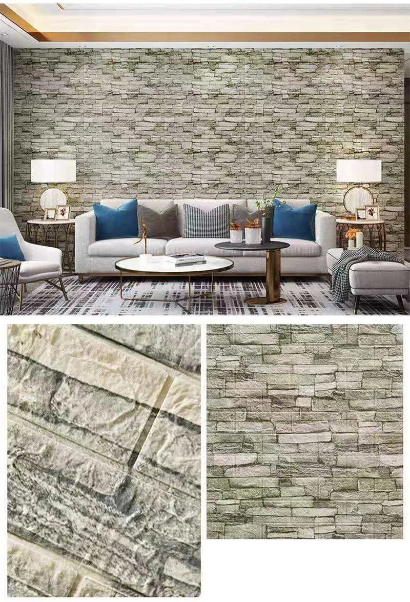 3D Foam Brick Wall Stickers, Waterproof Peel & Stick Panels 70x77cm