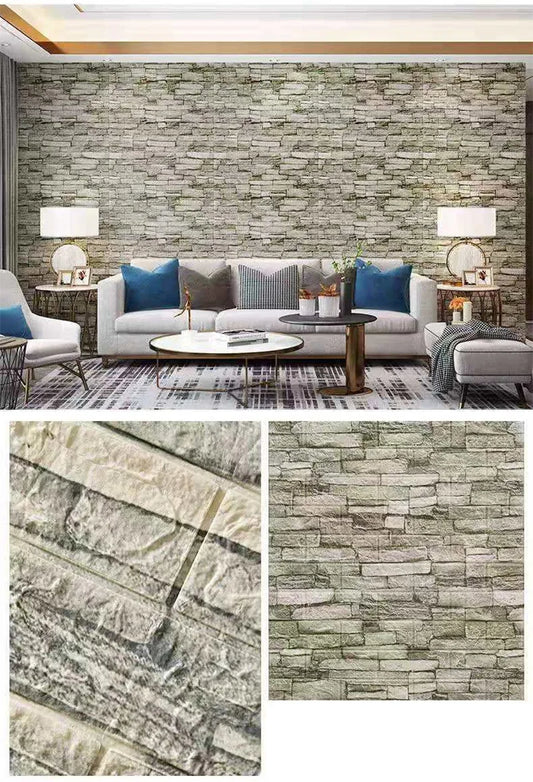 DZQ 3D Foam Brick Wall Stickers, Waterproof Self-Adhesive Wall Panels 70x77cm