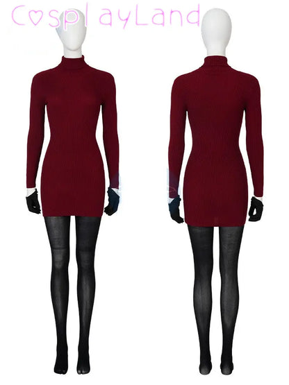 Female Ada Wong Cosplay Costume Clothing Resident 4 Remake Ada Red Women Dress Role Playing Halloween Game Set with Shoes