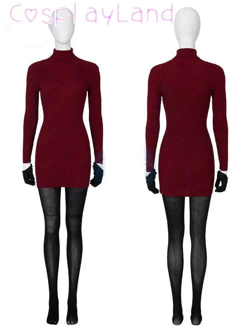 Female Ada Wong Cosplay Costume Clothing Resident 4 Remake Ada Red Women Dress Role Playing Halloween Game Set with Shoes