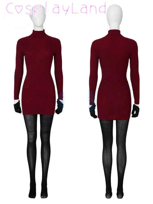 Female Ada Wong Cosplay Costume Clothing Resident 4 Remake Ada Red Women Dress Role Playing Halloween Game Set with Shoes