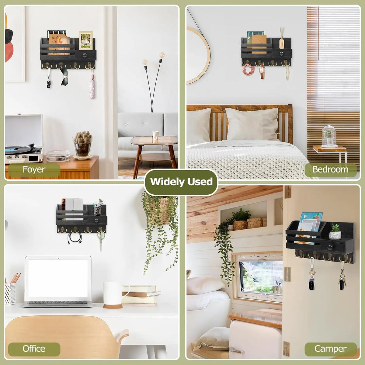 Wooden Wall Mount Key Holder with Mail Organizer & Drawer
