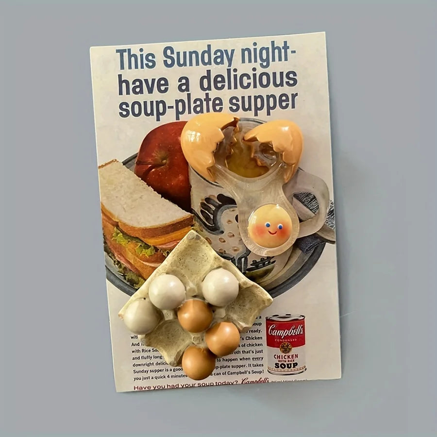 1-Pack Cute Smiling Chick Broken Eggshell Refrigerator Magnets, Round Plastic Kitchen Decor, Fun Cartoon Egg Fridge Magnets SS69