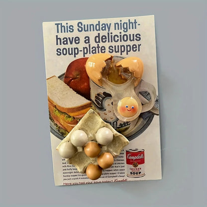 1-Pack Cute Smiling Chick Broken Eggshell Refrigerator Magnets, Round Plastic Kitchen Decor, Fun Cartoon Egg Fridge Magnets SS69