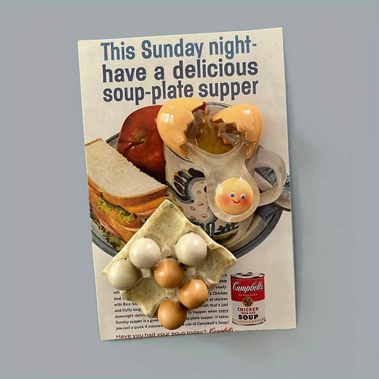 1-Pack Cute Smiling Chick Broken Eggshell Refrigerator Magnets, Round Plastic Kitchen Decor, Fun Cartoon Egg Fridge Magnets SS69