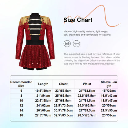 inlzdz Women's Circus Ringmaster Costume Sequin Tassel Leotard Dress