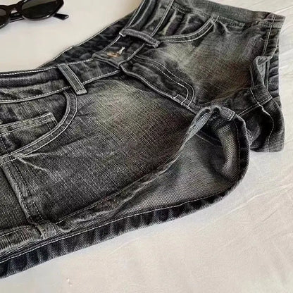 Vintage Denim Shorts Women Summer Black Grey Washed Low Waist Elastic Skinny Hot Shorts Jeans SS69