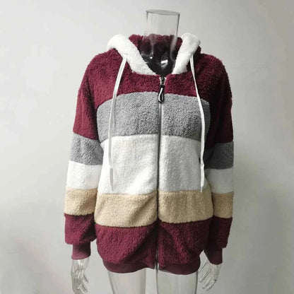 Oversized Jacket for Women Coat 2025 Autumn Winter Warm Plush Pocket Hooded Streetwear Loose Lady Zipper Cashmere Outerwear Coat