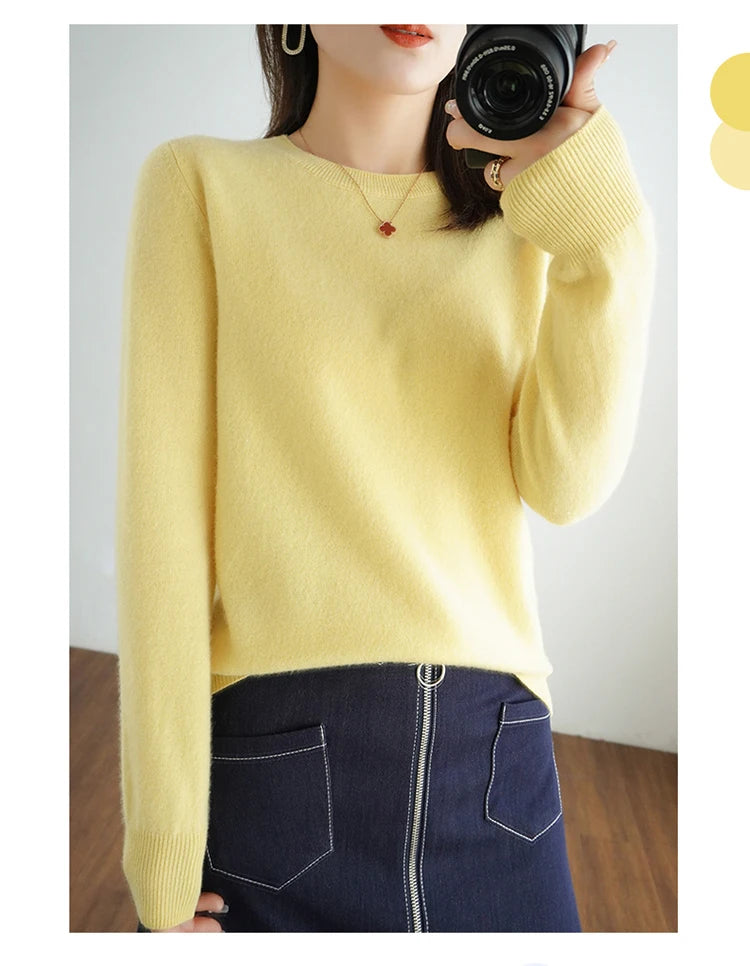 Autumn And Winter Cashmere Sweater Women's Crew Neck Pullover Casual Knitted Top Women's Short Undercoat Fashion 18 Colors SS69