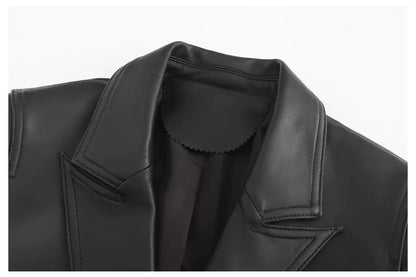 2024 New Short Genuine Leather Blazer Jackets for Women Fashion Pink Lapel Single Button Female Long Sleeve Sheepskin Jackets