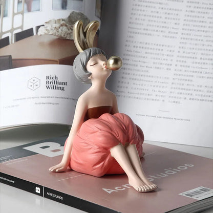 Bubble Gum Rabbit Girl Figurines, Modern Home Decoration,Party Decor, Sweet Gift for Girl,Lovely Room Ornaments,Birthday Present SS69