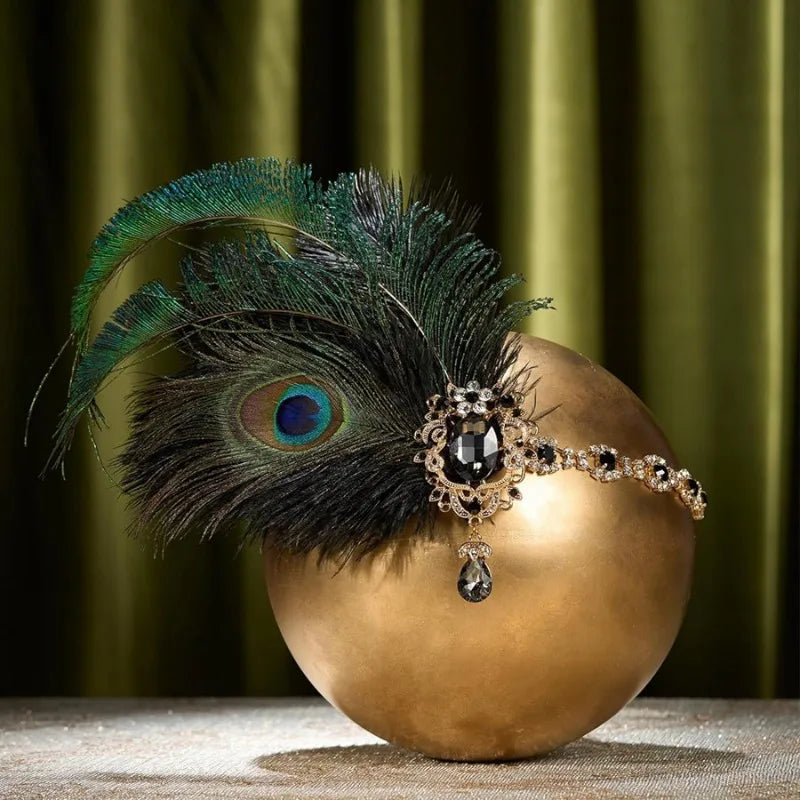 1920s Flapper Peacock Feather Headband Roaring 20s Showgirl Hair band Great Gatsby Hair Accessories 머리띠 резинки для волос 헤어밴드 SS69 14.69 black / One Size