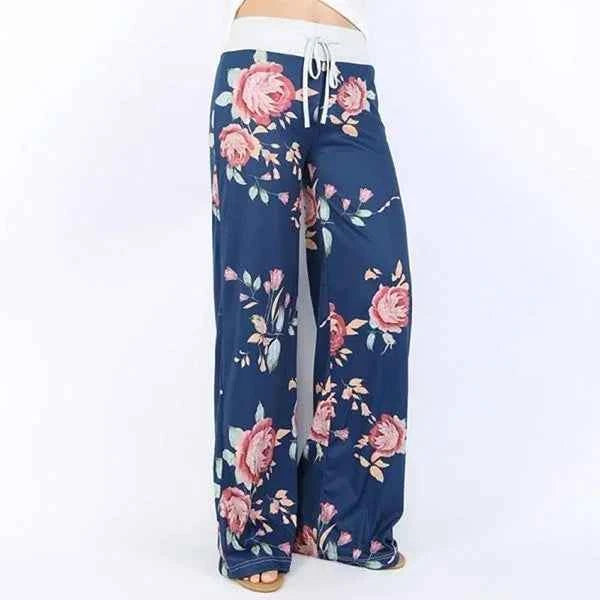 Plus Size Women S-8XL Fashion Casual Loose Stretch Printing Drawstring  Lounge Pants Pajama Long Wide Leg Pants