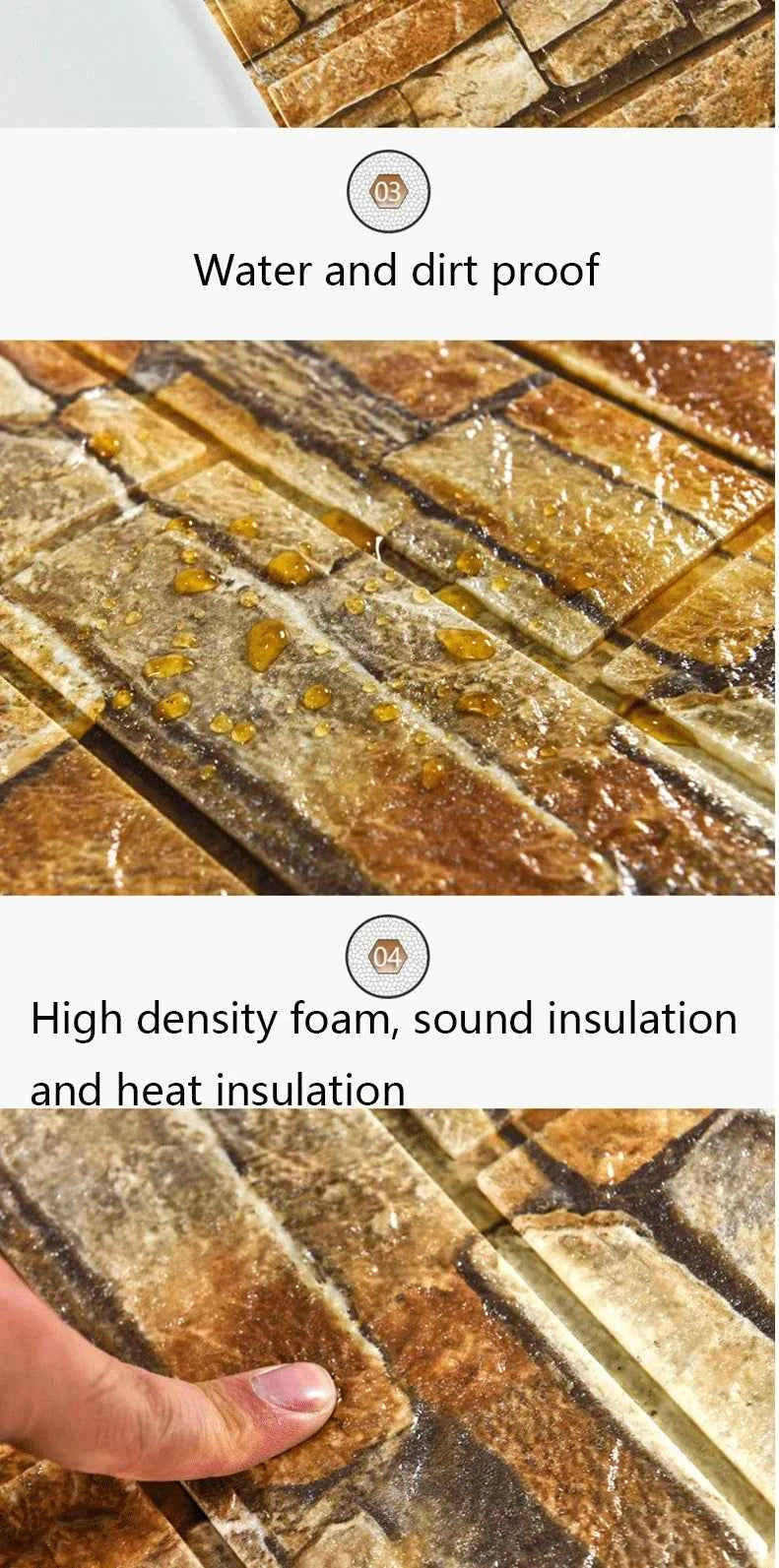 3D Self-Adhesive Wallpaper 70cm*1/5/10m Continuous Waterproof Brick Wall Stickers Living Room Bedroom Children's Room Home Decor