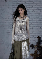 NO ROMANCE Fairy Sexy Punk Printing Half Transparent Lace Patch Knitted Long Sleeve Hooded Dresses Rock Gothic Design Vestidos SS69