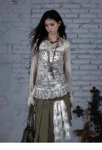 NO ROMANCE Fairy Sexy Punk Printing Half Transparent Lace Patch Knitted Long Sleeve Hooded Dresses Rock Gothic Design Vestidos SS69