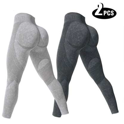 2 Pack Women's High Waisted Sexy Butt Lifting Seamless Solid Color Yoga Leggings Elastic And Breathable Fitness Sports Pants