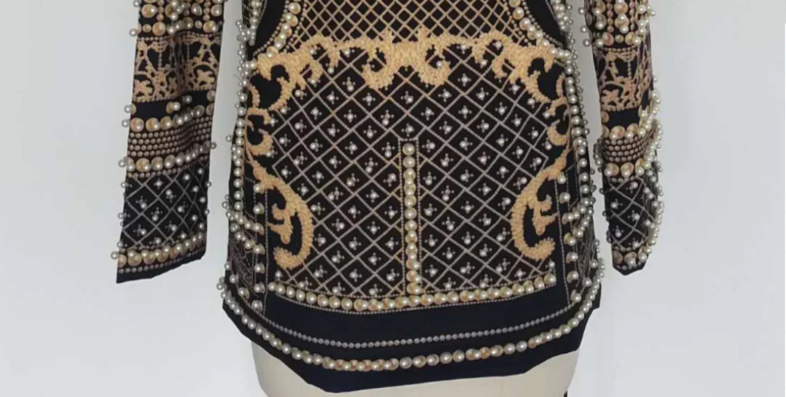 Pearl Embroidery Female Jacket, Full Sleeve Slim Jackets, V Neck, Hidden Button Print Suit, Large Size, Fall Fashion SS69