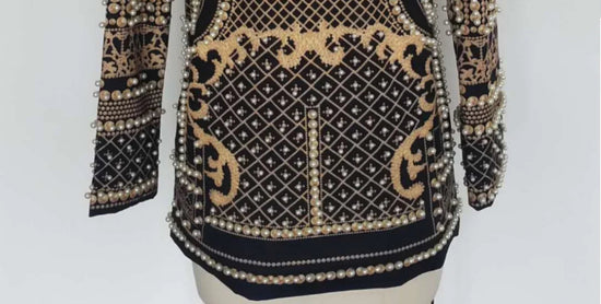 Pearl Embroidery Female Jacket, Full Sleeve Slim Jackets, V Neck, Hidden Button Print Suit, Large Size, Fall Fashion SS69