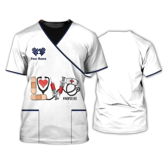 Heart Nurse 3D T Shirt Custom Nurse Uniform Nursing Tools Print Short Sleeve Black Pink Medical Scrubs Clothing Nurse Tshirt SS69