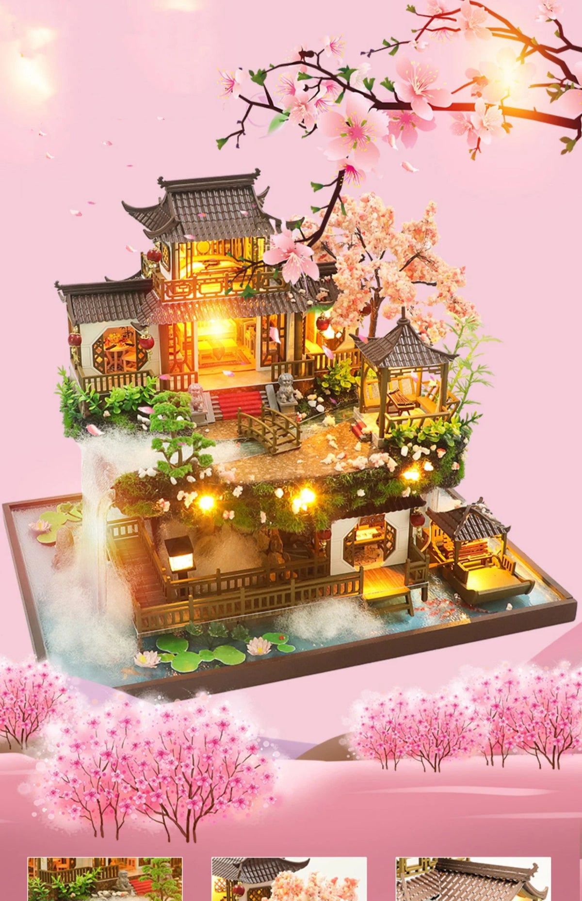 DIY Wooden Chinese Ancient Casa Miniature Building Kits Bookend With Lights Assembled Bookshelf Home Decoration Friends Gifts SS69