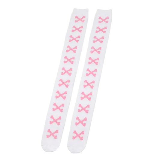 SS69 Women's Bone Print Thigh High Socks - Cotton Blend Cosplay Stockings