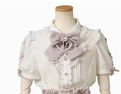 Japanese Liz New Spring Lace Edge Leather Ring High Waist Pleated Skirt Ribbon Bow Short Plaid Skirts Big Bow Lolita Blouses