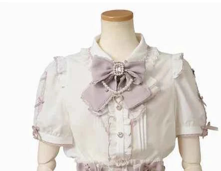 Japanese Liz New Spring Lace Edge Leather Ring High Waist Pleated Skirt Ribbon Bow Short Plaid Skirts Big Bow Lolita Blouses