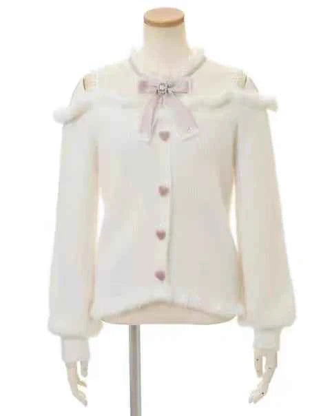 Liz Sweater Japanese Mass Production Autumn and Winter Woolen Off Shoulder Lace Slim Short Sweater Soft Furry Knitted Pullover