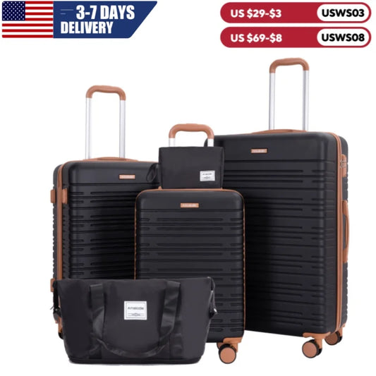 Luggage sets 5 Pieces,Hardshell Suitcase set with Double Spinner Wheel,Travel Case with TSA Lock and Weekend Duffle Bag