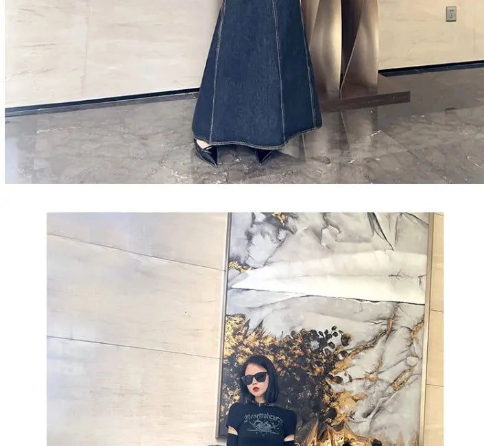Maxi Skirt Women Casual Mermaid Streatwear High Waist Zipper Denim Skirts Y2k Streetwear Loose Long Mom Jeans Ankle Lenth Summer - SS69