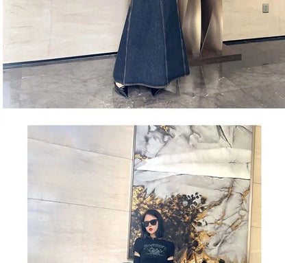 Maxi Skirt Women Casual Mermaid Streatwear High Waist Zipper Denim Skirts Y2k Streetwear Loose Long Mom Jeans Ankle Lenth Summer - SS69