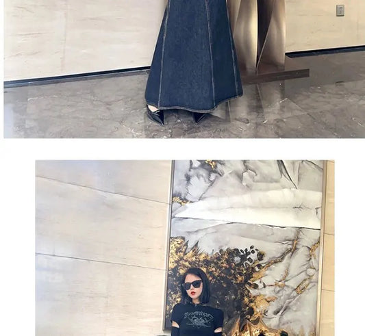 Maxi Skirt Women Casual Mermaid Streatwear High Waist Zipper Denim Skirts Y2k Streetwear Loose Long Mom Jeans Ankle Lenth Summer - SS69