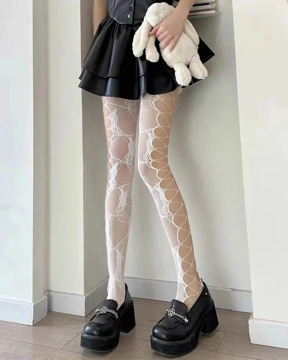 Women's Sexy Hollow Jacquard Fishnet Tights Stockings Floral Lace Thigh High waist Pantyhose Nightclub Garter Hot Wind Stocking SS69 8.69 G-1-6 02