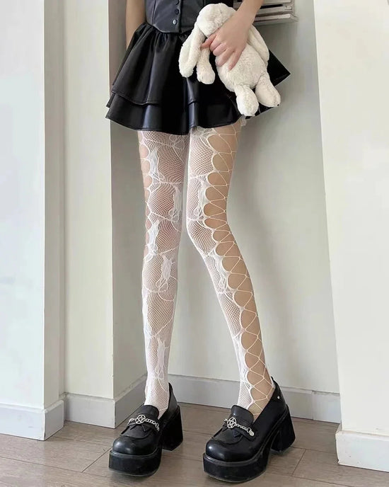 Women's Sexy Hollow Jacquard Fishnet Tights Stockings Floral Lace Thigh High waist Pantyhose Nightclub Garter Hot Wind Stocking SS69 8.69 G-1-6 02