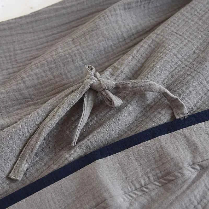 Japanese Style Spring and Autumn Thin Men's Kimono Hanfu Pure Cotton Gauze Pajamas Plus Size Home Steaming Suit