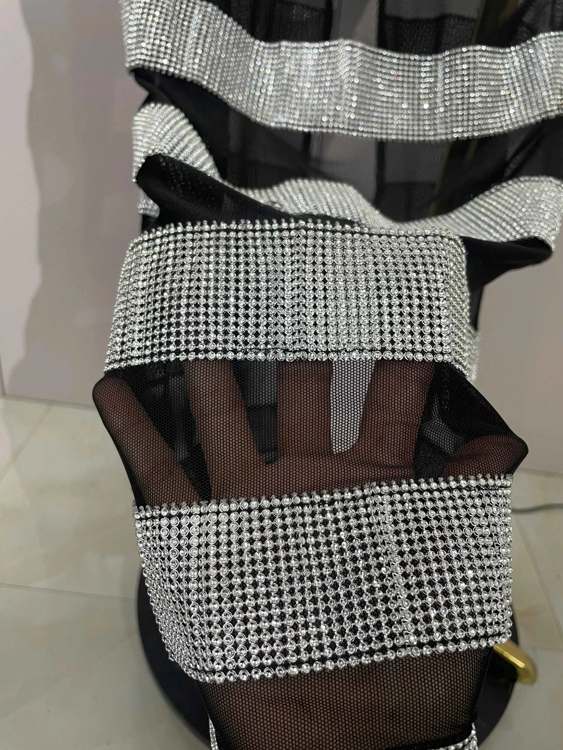 Elegangt Shiny Sexy Mesh Strapless Bodycon Long Bandage Dresses Women Club Birthday Evening Party Slim Celebrity Guest Dresses