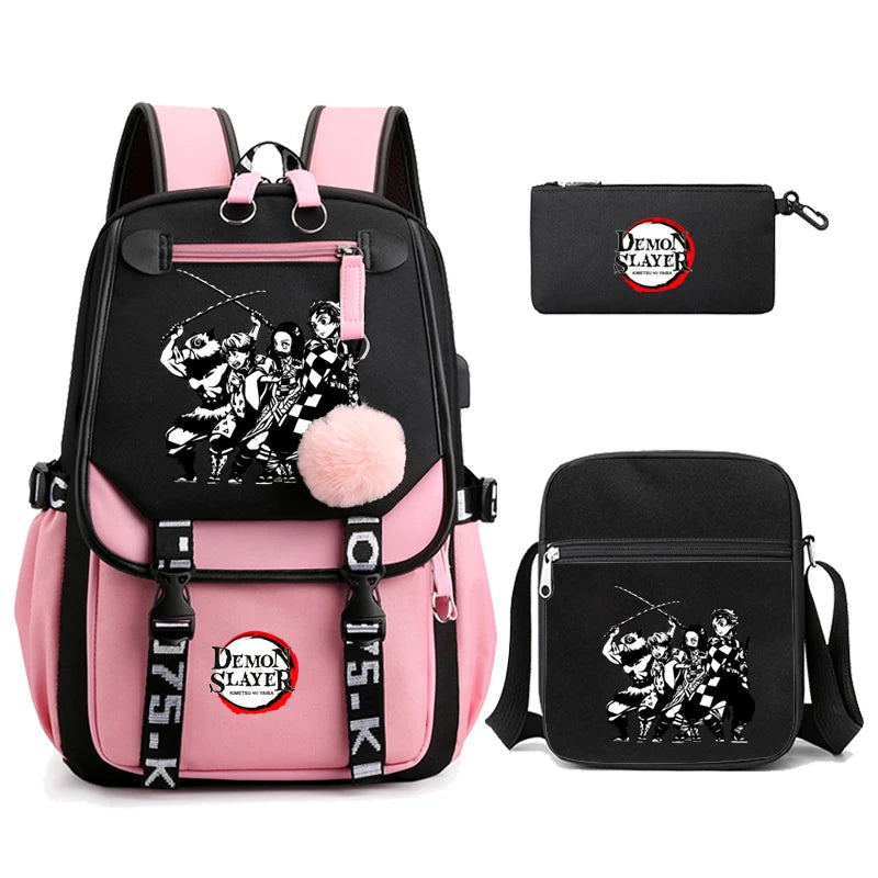 3Pcs Kamado Nezuko Demon Slayer Backpacks Set for Girls Anime School Bag Teenager Student Canvas Laptop Back Pack Women Rucksack SS69 51.69 4970744