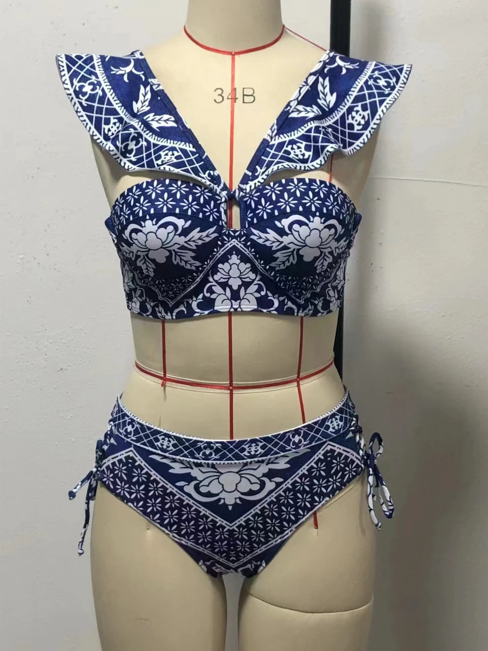 2023 New Arrival Push Up Women Bikini Set Floral Printed Ruffle Bikinis Strappy Bandage Swimwear Brazilian Biquini Bathing Suit SS69