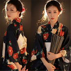 Fashion National Trends Women Sexy Kimono Yukata Dress With Obi Novelty Evening Dress Japanese Cosplay Costume Floral One Size