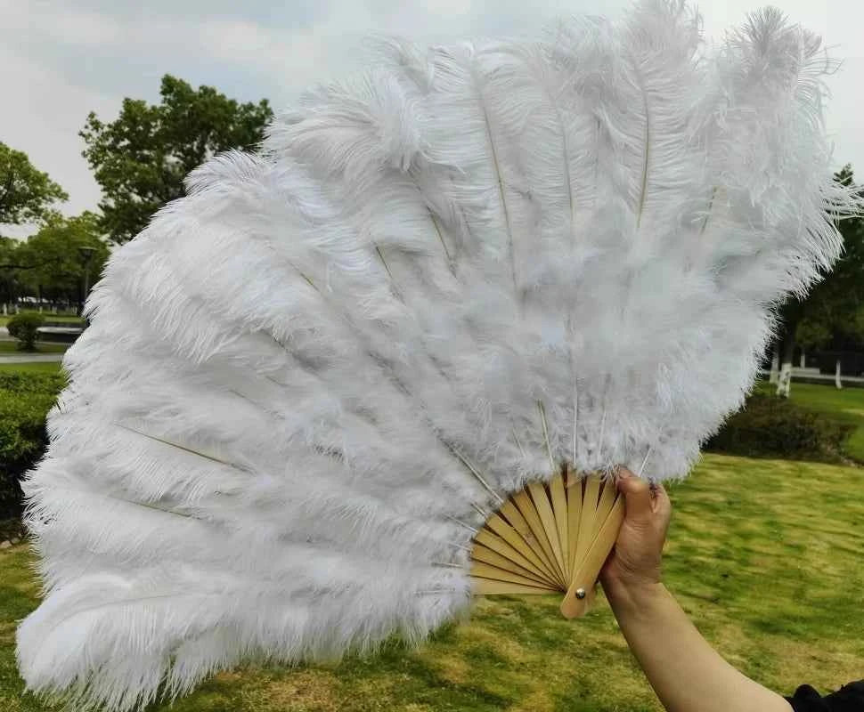 Handheld Big White Ostrich Feather Fan 100CM 130CM Feathers for Carnival Stage Performance Belly Dance 13 Bone Crafts Fan